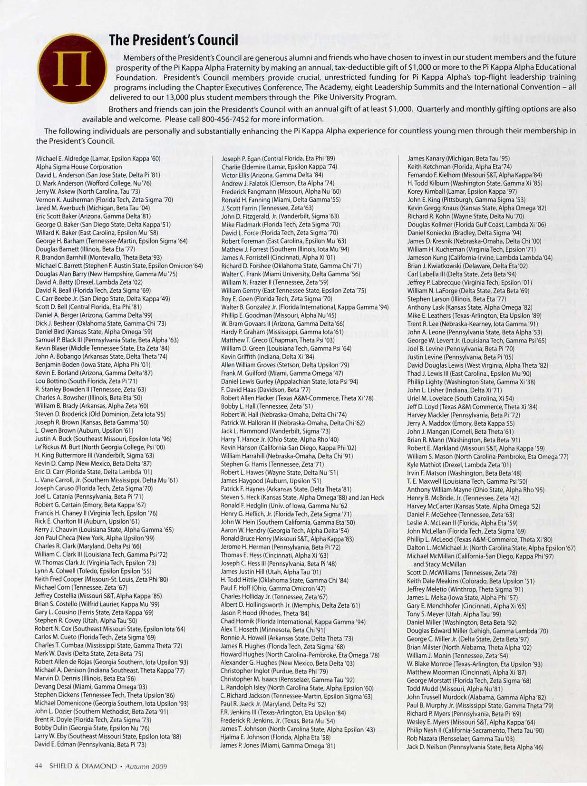 The President's Council, Autumn 2009